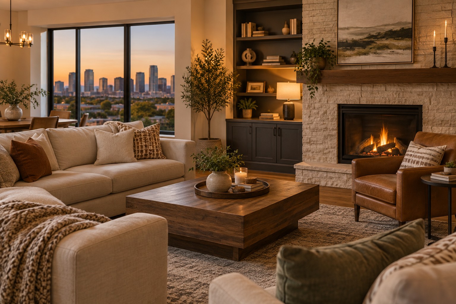A cozy Dallas home living room, illustrative